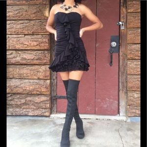 Black Bustier Ruffle Mini Dress